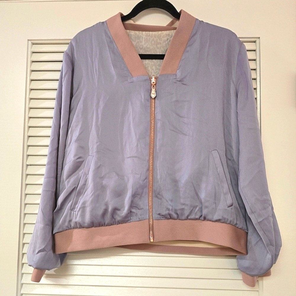 Stella & Dot - Reversible Pink/Purple & Anima Print Bomber Jacket W Pockets